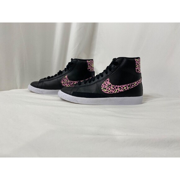 Nike Blazer Mid GS Black and Pink Cheetah Sneakers  DA4674-001 Size 6Y - Picture 4 of 11